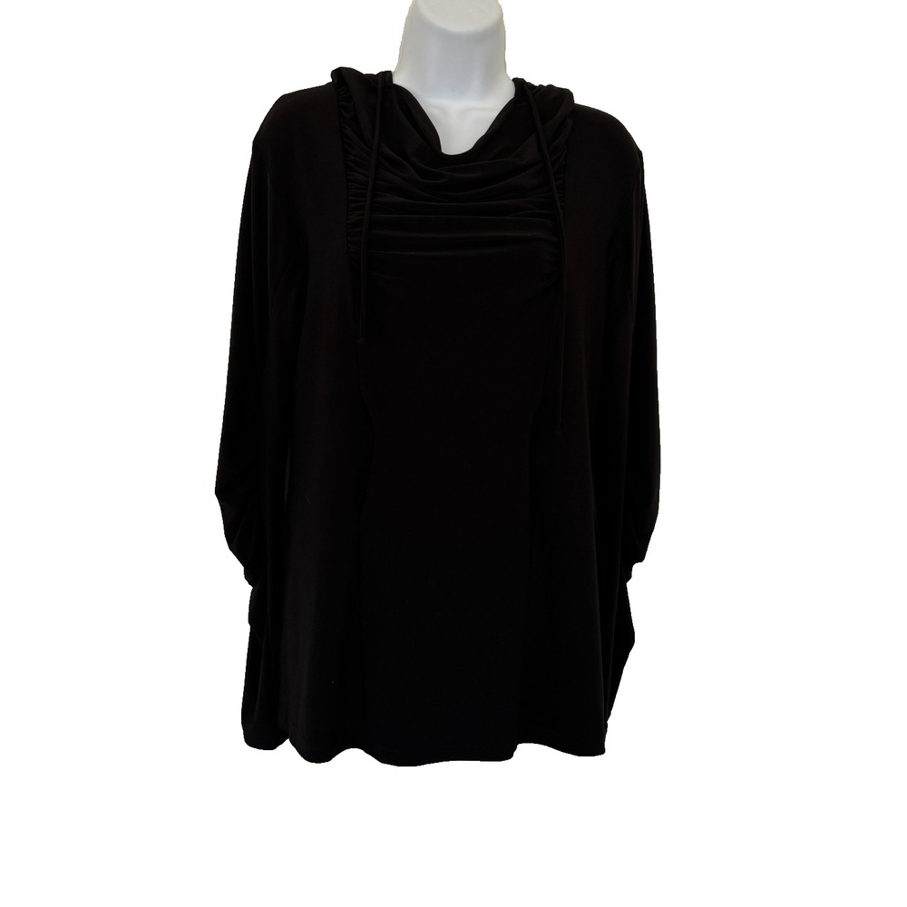 Sympli Ruched Hoodie 8 Black Jersey Tunic Lagenlook Loungewear Minimalist Travel